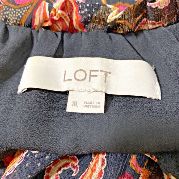 Loft Boho Peasant Style Blouse Size XL Sheer Multicolor Mod Paisley Casual Top - Picture 10 of 13